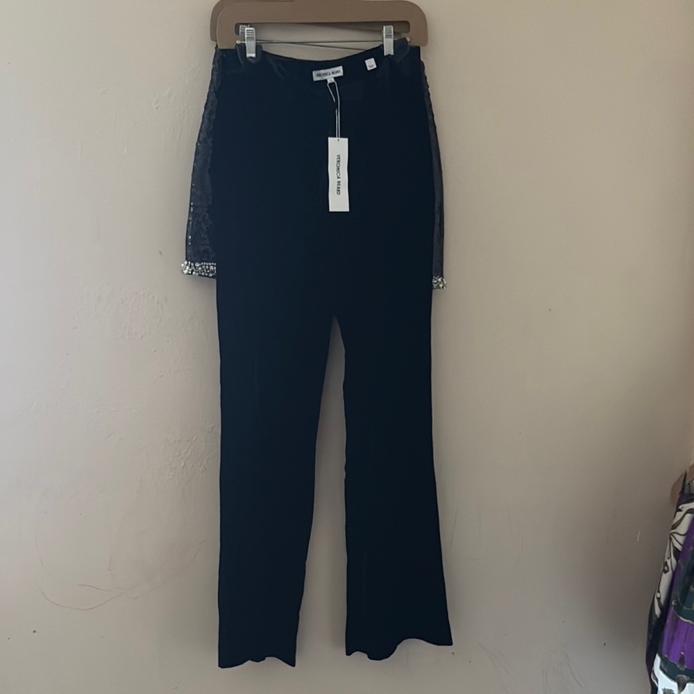 Veronica Beard Black Lace-Trimmed Trousers